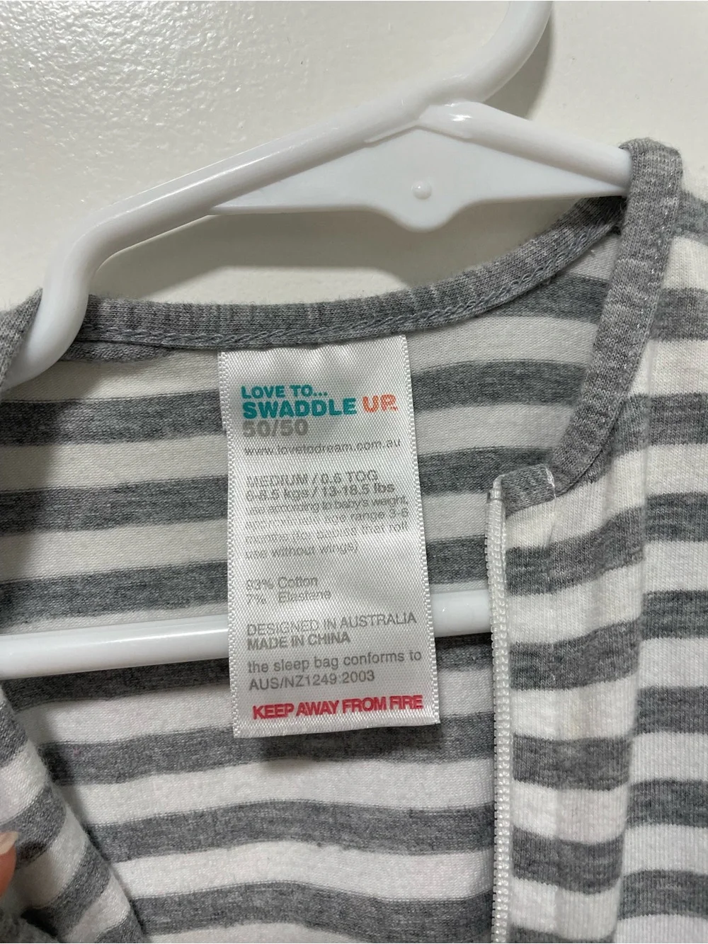Love to Dream Gray & White Striped Swaddle Sleep Bag